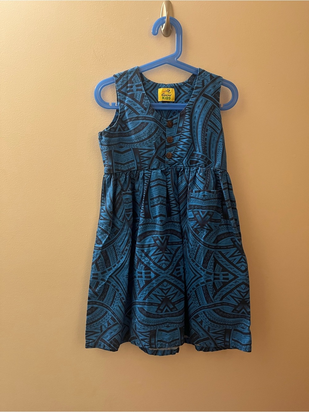VTG kids Blue Patterned Sleeveless Dress